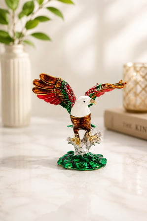 Kristal Taş İşlemeli Kartal Biblo 9 cm – Dekoratif Metal Kartal Heykeli | Kırmızı, Siyah, Gümüş Renk Seçenekleri