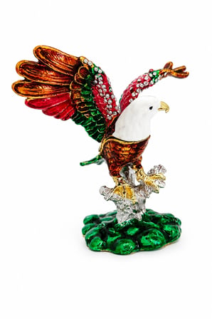 Kristal Taş İşlemeli Kartal Biblo 9 cm – Dekoratif Metal Kartal Heykeli | Kırmızı, Siyah, Gümüş Renk Seçenekleri