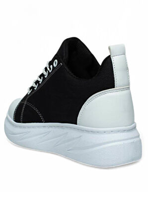 Celira Mdl Siyah Beyaz Bağcıklı Keten Kadın Spor Ayakkabı