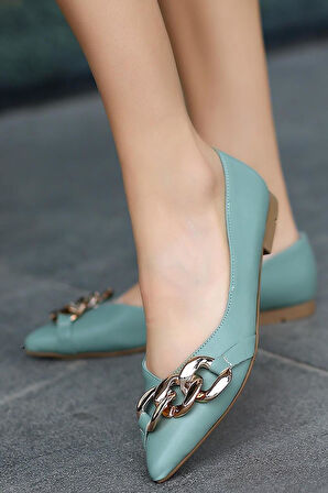 Celira Mint Yeşili Cilt Zincirli Günlük Babet Ayakkabı