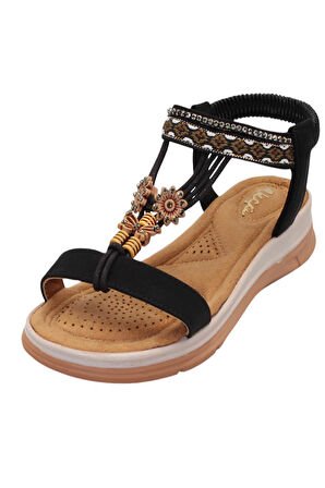 Celira Akç A25 Siyah Günlük Taşlı Kadın Sandalet Ayakkabı