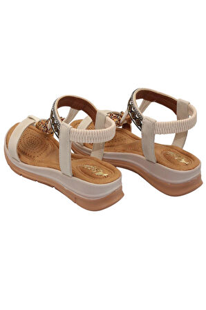 Celira Akç A25 Krem Günlük Taşlı Kadın Sandalet Ayakkabı