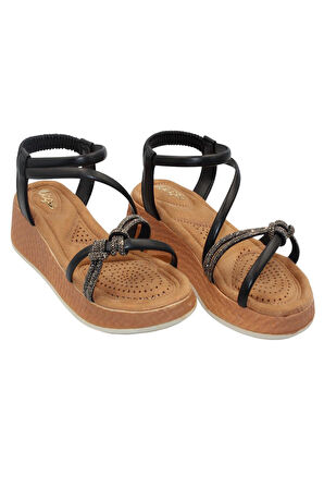 Celira Akç A32 Siyah Taşlı Kadın Sandalet Ayakkabı