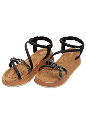 Celira Akç A32 Siyah Taşlı Kadın Sandalet Ayakkabı