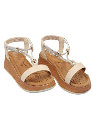 Celira Akç A33 Krem Taşlı Kadın Sandalet Ayakkabı