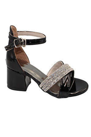 Celira Siyah Rugan Kız Çocuk Topuklu Sandalet Ayakkabı