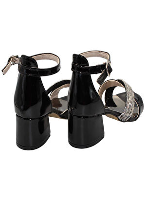 Celira Siyah Rugan Kız Çocuk Topuklu Sandalet Ayakkabı