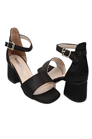 Celira Siyah Saten Kız Çocuk Topuklu Sandalet Ayakkabı