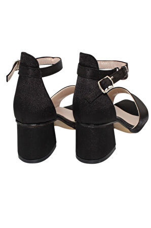 Celira Siyah Saten Kız Çocuk Topuklu Sandalet Ayakkabı