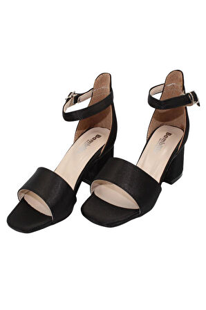 Celira Siyah Saten Kız Çocuk Topuklu Sandalet Ayakkabı