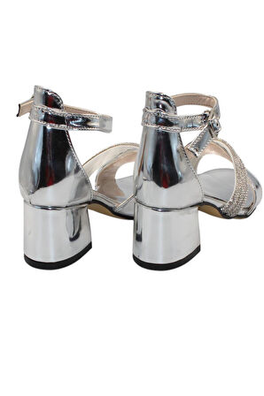 Celira Gümüş Rugan Kız Çocuk Topuklu Sandalet Ayakkabı