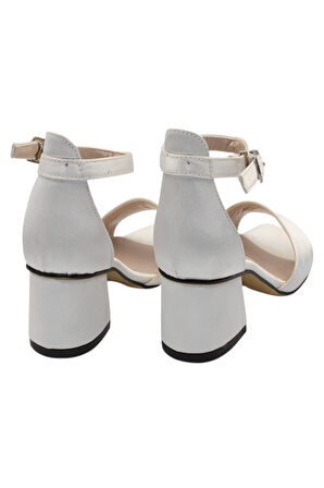 Celira Bej Saten Kız Çocuk Topuklu Sandalet Ayakkabı