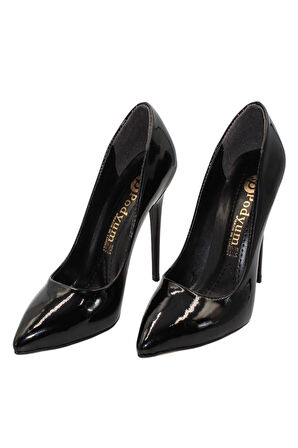 Celira Siyah Rugan Topuklu 10 Cm Kadın Stiletto Ayakkabı