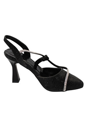 Celira Siyah Kadın 8 Cm Taşlı Biyeli Topuklu Ayakkabı