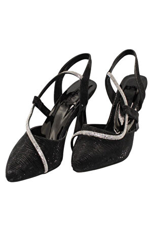 Celira Siyah Kadın 8 Cm Taşlı Biyeli Topuklu Ayakkabı