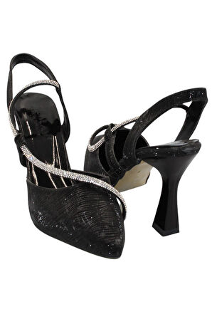 Celira Siyah Kadın 8 Cm Taşlı Biyeli Topuklu Ayakkabı