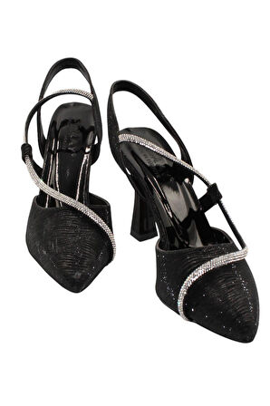 Celira Siyah Kadın 8 Cm Taşlı Biyeli Topuklu Ayakkabı