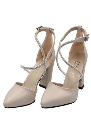 Celira Bej Kadın 8 Cm Kalın Topuklu Ayakkabı