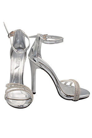 Celira Gümüş Kadın 10 Cm Bilek Kemerli Topuklu Ayakkabı