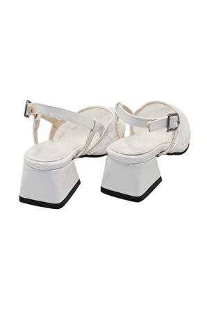 Celira Beyaz Tüllü Klasik Kısa Topuk Kadın Ayakkabı