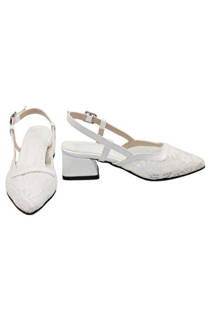 Celira Beyaz Tüllü Klasik Kısa Topuk Kadın Ayakkabı