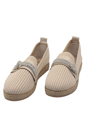 Celira Bej Triko Taşlı Kadın Günlük Babet Ayakkabı