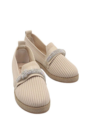 Celira Bej Triko Taşlı Kadın Günlük Babet Ayakkabı