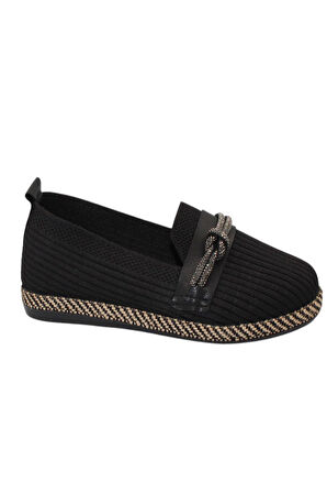 Celira Siyah Triko Taşlı Kadın Günlük Babet Ayakkabı