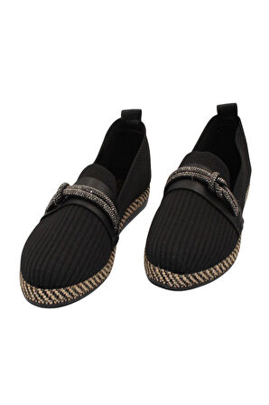 Celira Siyah Triko Taşlı Kadın Günlük Babet Ayakkabı