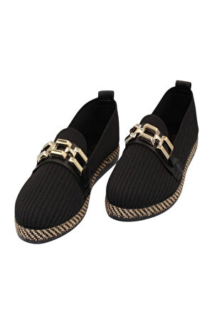 Celira Siyah Triko Tokalı Kadın Günlük Babet Ayakkabı