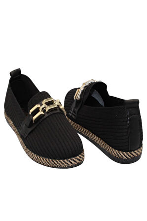 Celira Siyah Triko Tokalı Kadın Günlük Babet Ayakkabı