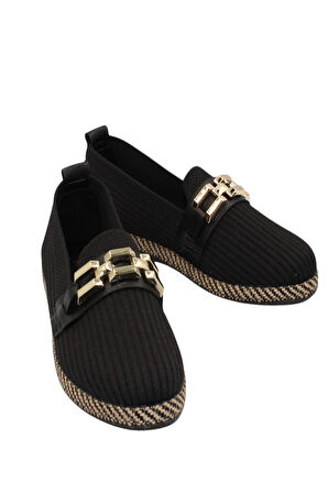 Celira Siyah Triko Tokalı Kadın Günlük Babet Ayakkabı