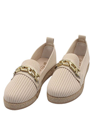 Celira Bej Triko Tokalı Kadın Günlük Babet Ayakkabı