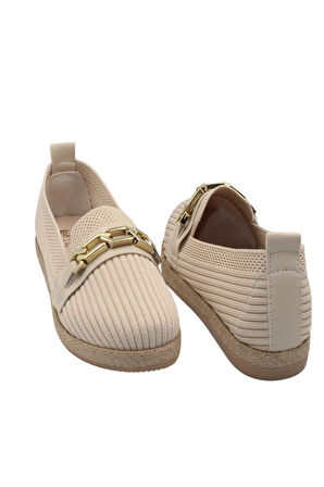 Celira Bej Triko Tokalı Kadın Günlük Babet Ayakkabı