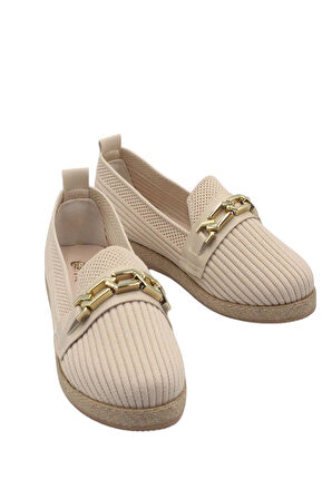 Celira Bej Triko Tokalı Kadın Günlük Babet Ayakkabı