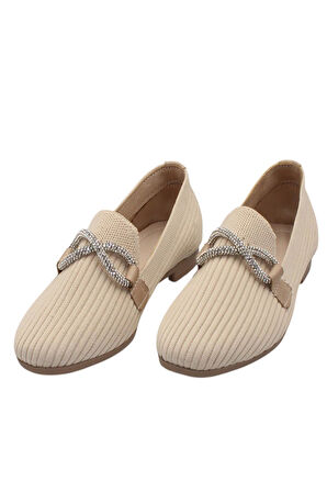 Celira Bej Triko Taşlı Kadın Topuklu Babet Ayakkabı