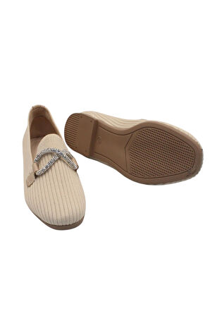 Celira Bej Triko Taşlı Kadın Topuklu Babet Ayakkabı