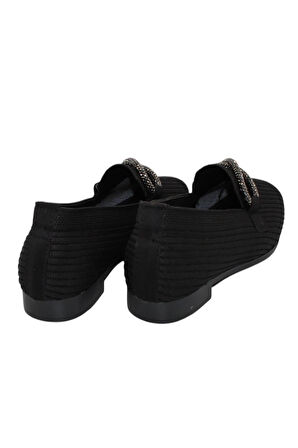 Celira Siyah Triko Taşlı Kadın Topuklu Babet Ayakkabı