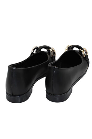 Celira Siyah Cilt Tokalı Günlük Babet Ayakkabı