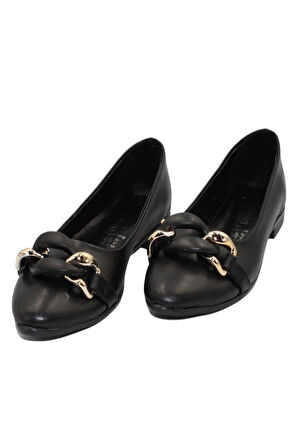 Celira Siyah Cilt Tokalı Günlük Babet Ayakkabı