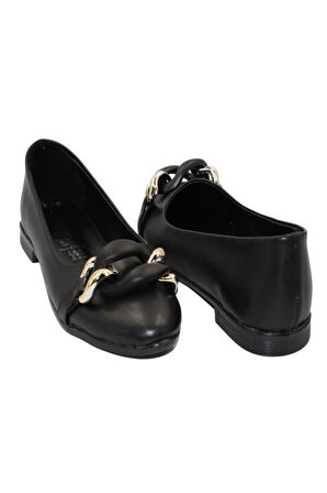 Celira Siyah Cilt Tokalı Günlük Babet Ayakkabı
