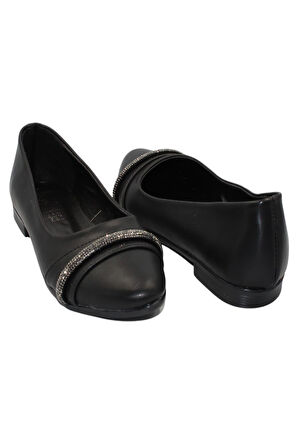 Celira Siyah Cilt Taşlı Günlük Babet Ayakkabı