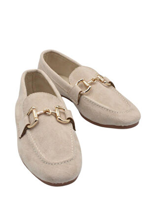 Celira Bej Kadın Tokalı Günlük Süet Babet Ayakkabı