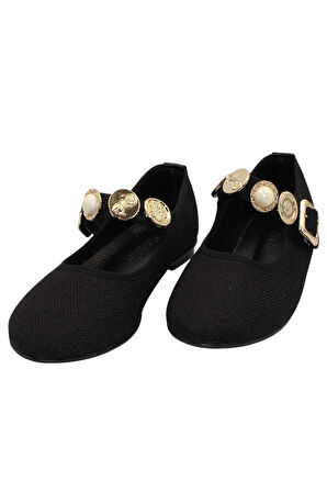 Celira Siyah Kumaş Tokalı Bantlı Günlük Babet Ayakkabı