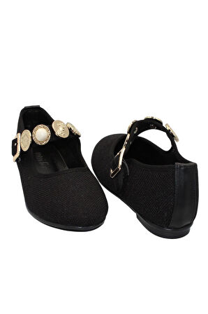 Celira Siyah Kumaş Tokalı Bantlı Günlük Babet Ayakkabı