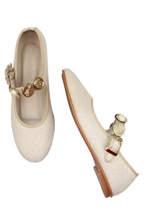 Celira Bej Kumaş Tokalı Bantlı Günlük Babet Ayakkabı