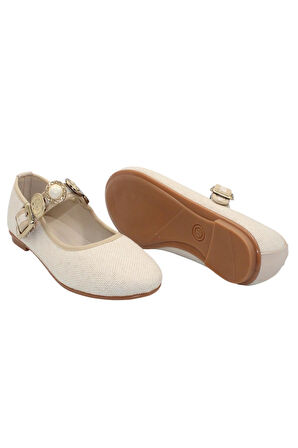 Celira Bej Kumaş Tokalı Bantlı Günlük Babet Ayakkabı