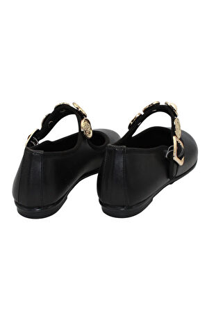 Celira Siyah Cilt Tokalı Bantlı Günlük Babet Ayakkabı