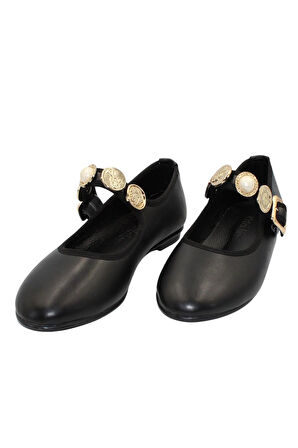 Celira Siyah Cilt Tokalı Bantlı Günlük Babet Ayakkabı