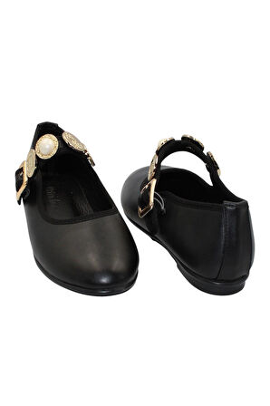 Celira Siyah Cilt Tokalı Bantlı Günlük Babet Ayakkabı